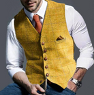 Vest - Single Breasted - Plaid - Waistcoat For Men - Tweed Vest-Chaps of London-Yellow-XS-Chaps of London