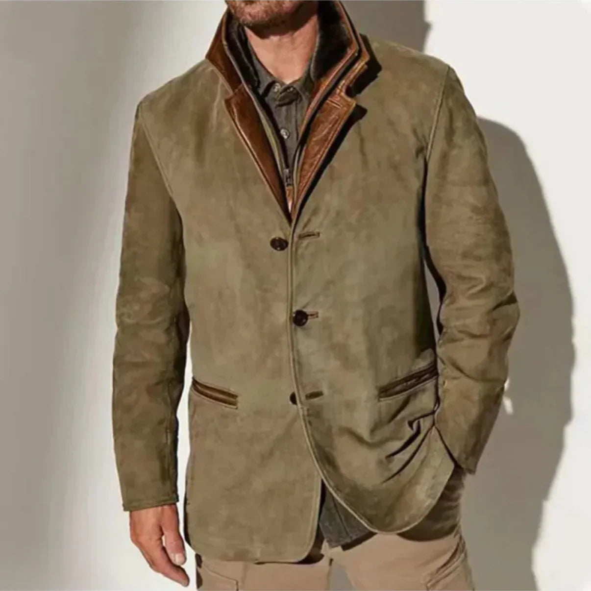 Vintage Jacket | Button-Up | Zip-Up | Men's Jacket-Jacket for Men-Chaps of London-Khaki-S-Chaps of London