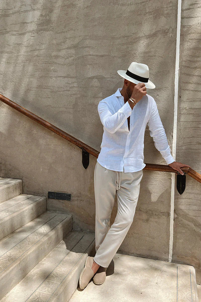 White Linen Shirt - Lightweight - Long Sleeve - Button-Up Shirt - Men's Linen Shirt-Chaps of London-Chaps of London