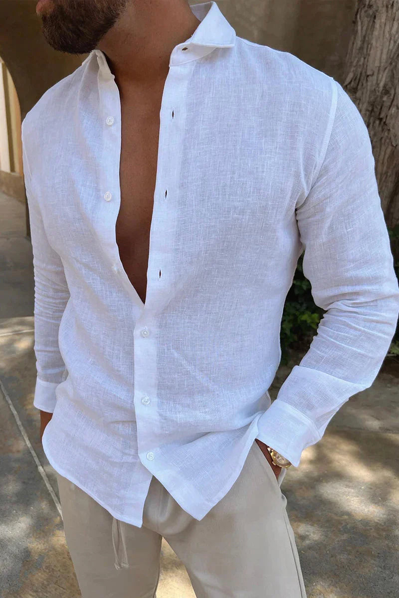 White Linen Shirt - Lightweight - Long Sleeve - Button-Up Shirt - Men's Linen Shirt-Chaps of London-XS-Chaps of London