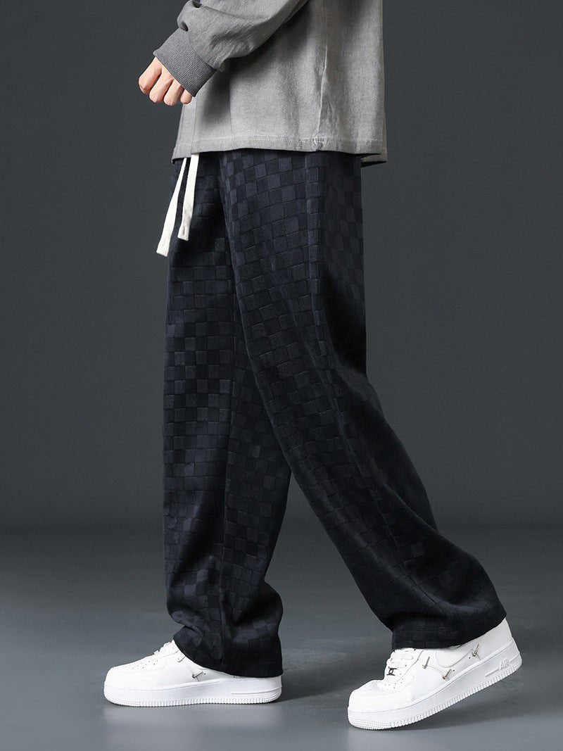Wide Leg Joggers | Elastic Waist | Plaid | Loose Fit Pants | Men's Joggers-Chaps of London-Black-S-Chaps of London