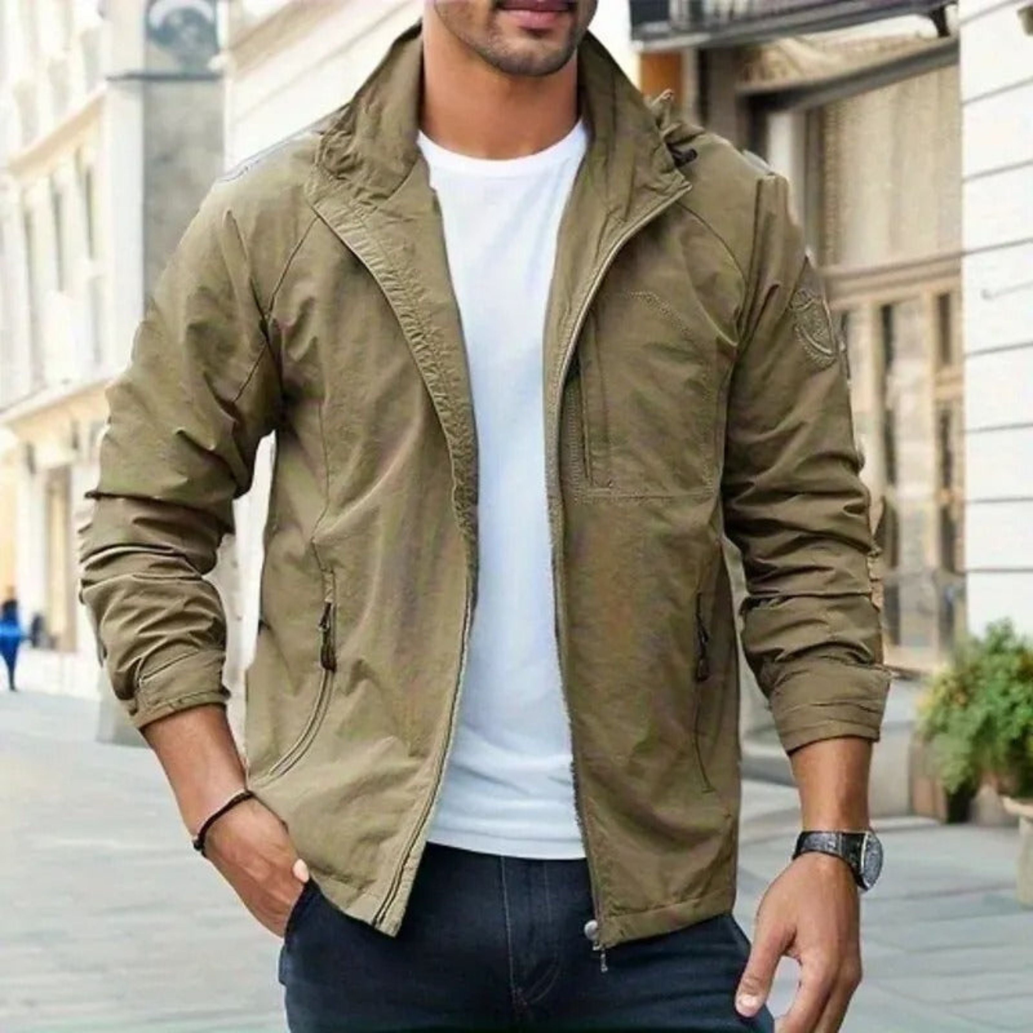 Windproof Jacket - Hooded - Zip-Up - Lightweight Jacket - Men's Casual Jackets-Cargo Jacket-Chaps of London-Brown-M-Chaps of London