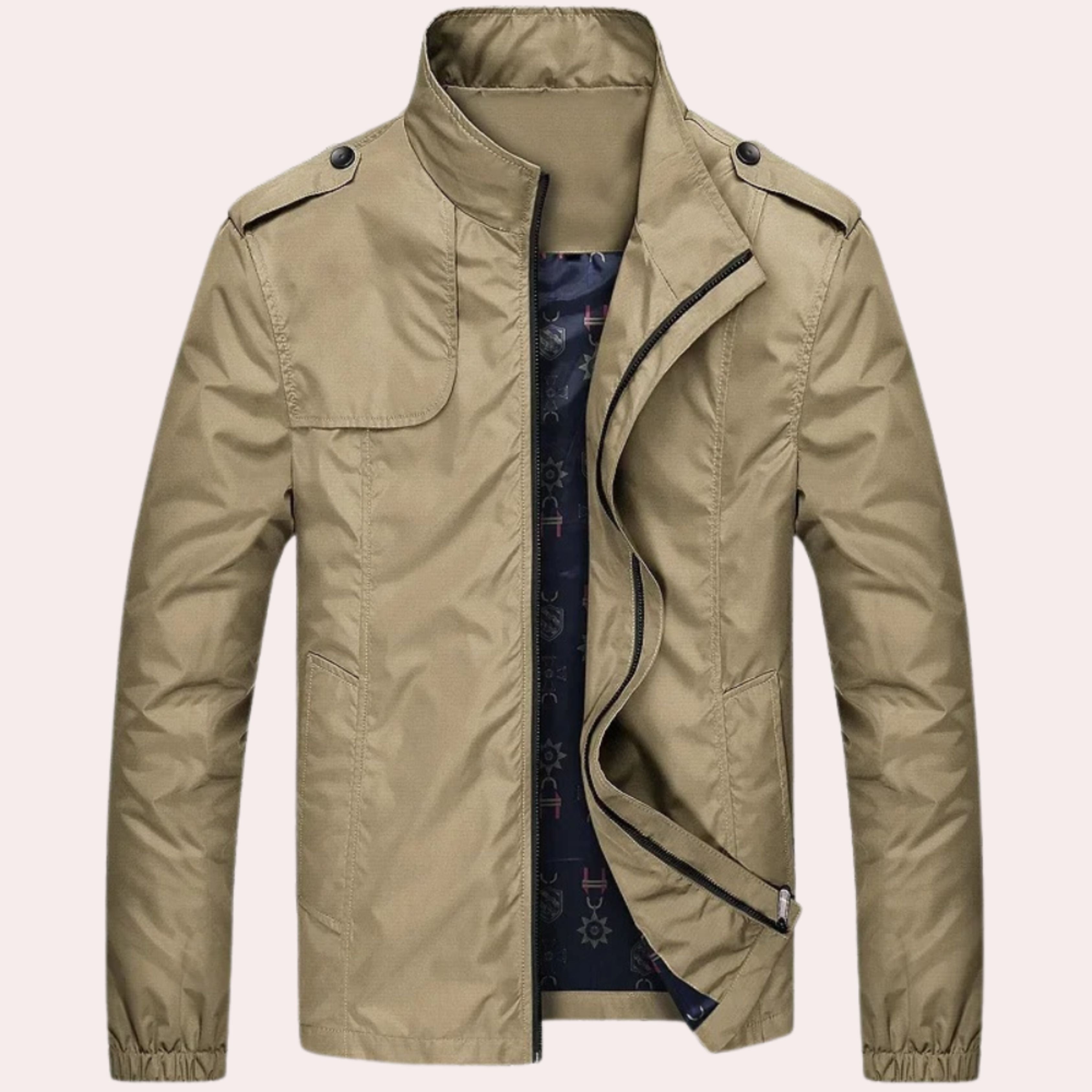 Windproof Jacket - Men's Casual Zip-Up Short Trench Jacket-Bomber Jacket-Chaps of London-Khaki-M-Chaps of London