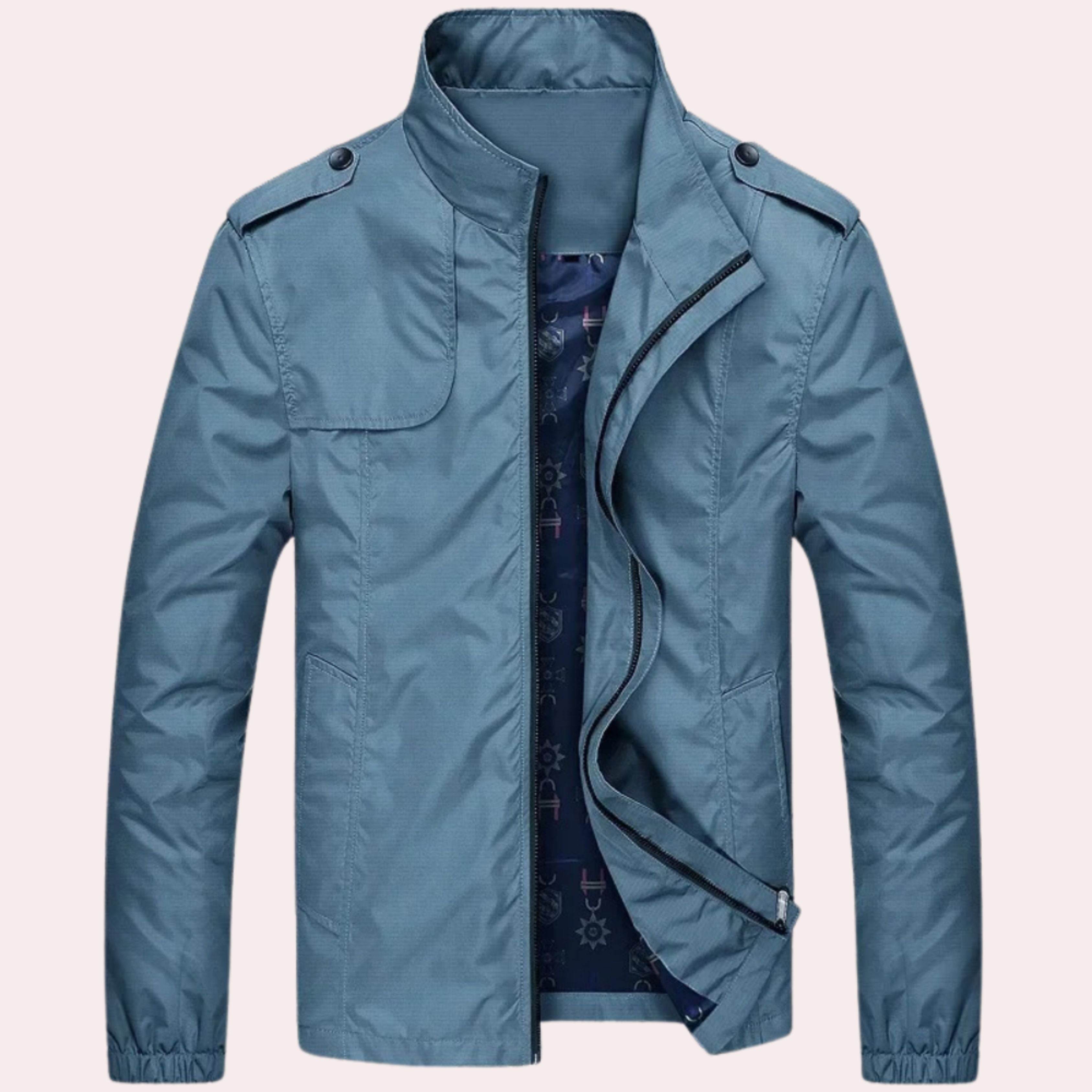 Windproof Jacket - Men's Casual Zip-Up Short Trench Jacket-Bomber Jacket-Chaps of London-Light Blue-M-Chaps of London