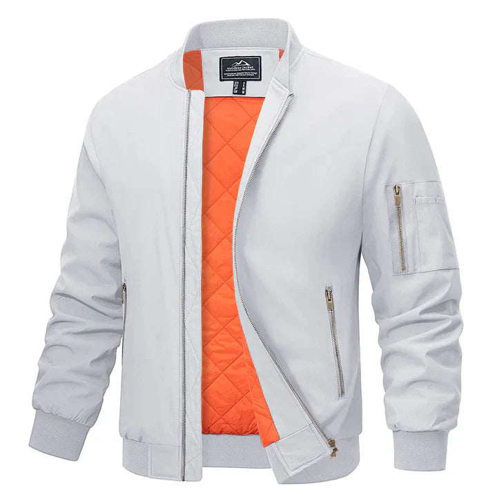 Windproof Jacket | Zip-Up | Lightweight | Bomber Jacket | Men's Jacket-Coats & Jackets-Chaps Herrenmode-White-S-Chaps of London