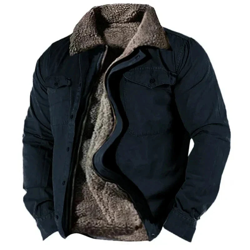 Winter Jacket - Men's Casual Zip-Up Fleece Lined Winter Coat-Men's Winter Jacket-Chaps of London-Dark Blue-S-Chaps of London