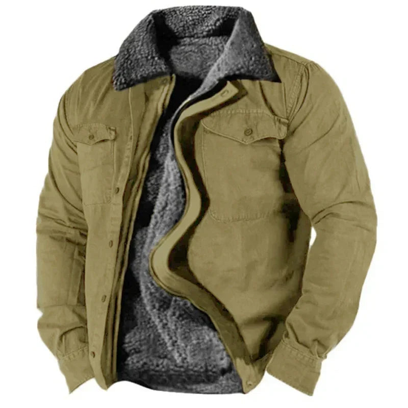 Winter Jacket - Men's Casual Zip-Up Fleece Lined Winter Coat-Men's Winter Jacket-Chaps of London-Khaki-S-Chaps of London