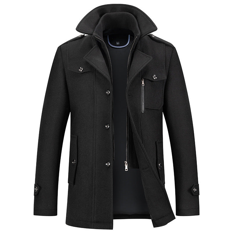 Winter Jacket - Men's Zip-Up Single Breasted Wool Jacket-Winterjacken-Chaps of London-Black-XS-Chaps of London
