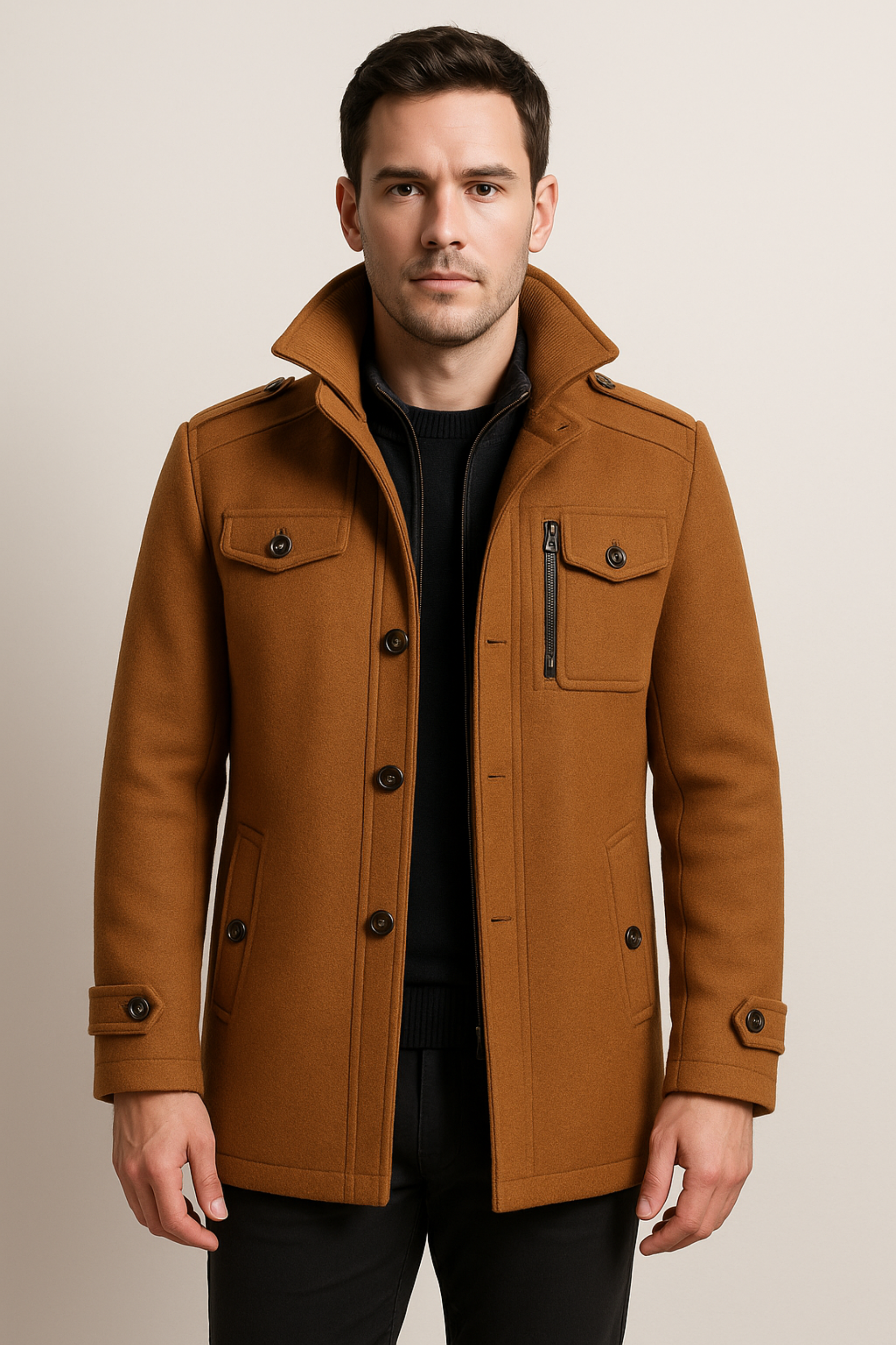 Winter Jacket - Men's Zip-Up Single Breasted Wool Jacket-Winterjacken-Chaps of London-Chaps of London