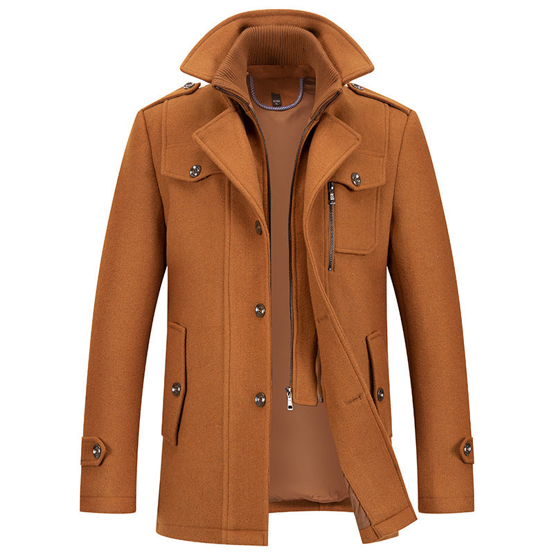 Winter Jacket - Men's Zip-Up Single Breasted Wool Jacket-Winterjacken-Chaps of London-Khaki-XS-Chaps of London