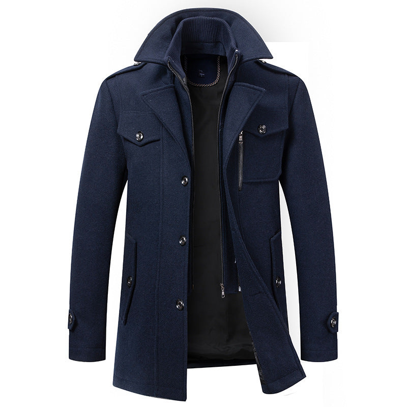 Winter Jacket - Men's Zip-Up Single Breasted Wool Jacket-Winterjacken-Chaps of London-Navy Blue-XS-Chaps of London