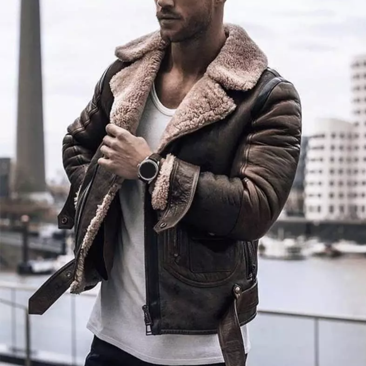 Winter Leather Jacket - Fleece Lined - Sherpa Lined - Biker Jacket - Men's Leather Jacket-Chaps of London-Dark Brown-S-Chaps of London