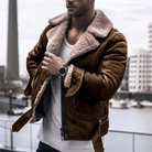 Winter Leather Jacket - Fleece Lined - Sherpa Lined - Biker Jacket - Men's Leather Jacket-Chaps of London-Light Brown-S-Chaps of London