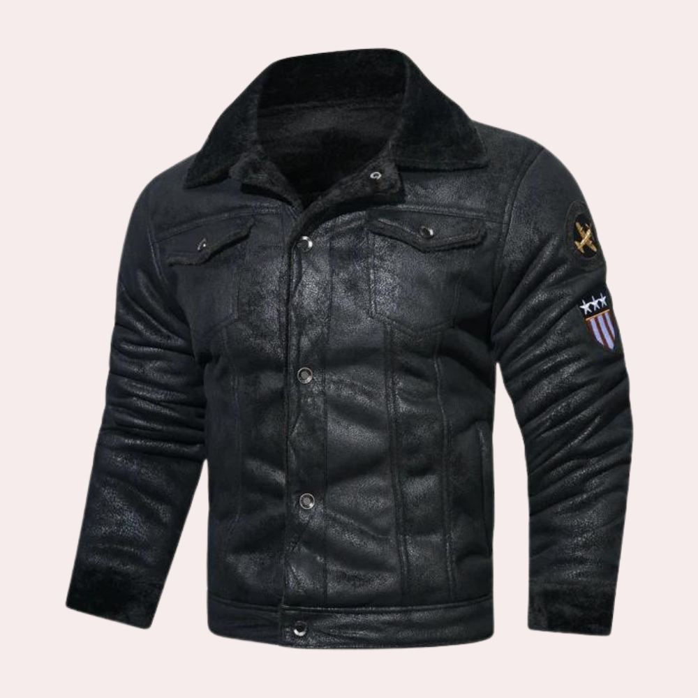 Winter Leather Jacket | Warm | Fleece Lined | Aviator Jacket | Men's Pilot Jacket -Chaps of London-Black-M-Chaps of London