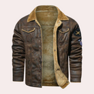 Winter Leather Jacket | Warm | Fleece Lined | Aviator Jacket | Men's Pilot Jacket -Chaps of London-Brown-M-Chaps of London