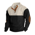 Winter Pullover - Elbow Patches - Button Neck - Sweater - Men's Clothing-Men's Pullover Sweater-Chaps of London-Black-S-Chaps of London