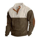 Winter Pullover - Elbow Patches - Button Neck - Sweater - Men's Clothing-Men's Pullover Sweater-Chaps of London-Brown-S-Chaps of London