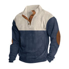 Winter Pullover - Elbow Patches - Button Neck - Sweater - Men's Clothing-Men's Pullover Sweater-Chaps of London-Navy Blue-S-Chaps of London