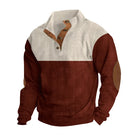 Winter Pullover - Elbow Patches - Button Neck - Sweater - Men's Clothing-Men's Pullover Sweater-Chaps of London-Red-S-Chaps of London