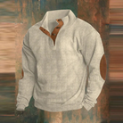 Winter Pullover - Men's Warm Button Neck Pullover Sweater with Elbow Patches-Men's Pullover Sweater-Chaps of London-Beige-S-Chaps of London