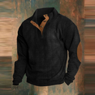 Winter Pullover - Men's Warm Button Neck Pullover Sweater with Elbow Patches-Men's Pullover Sweater-Chaps of London-Black-S-Chaps of London