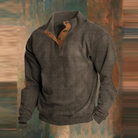 Winter Pullover - Men's Warm Button Neck Pullover Sweater with Elbow Patches-Men's Pullover Sweater-Chaps of London-Brown-S-Chaps of London