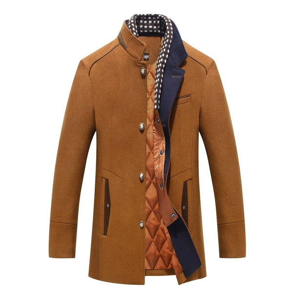 Wool Coat - Men's Classic Single-breasted Lined Winter Jacket-Chaps of London-Brown-S-Chaps of London