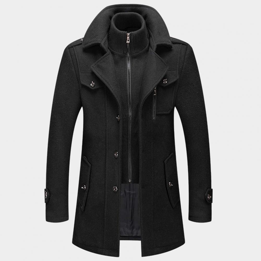 Wool Coat - Men's Mid Length Zip-Up Wool Jacket for Winter-Men's Wool Coat-Chaps of London-Black-S-Chaps of London
