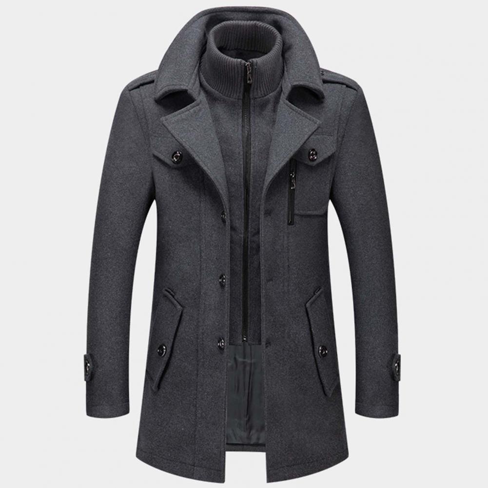 Wool Coat - Men's Mid Length Zip-Up Wool Jacket for Winter-Men's Wool Coat-Chaps of London-Grey-S-Chaps of London