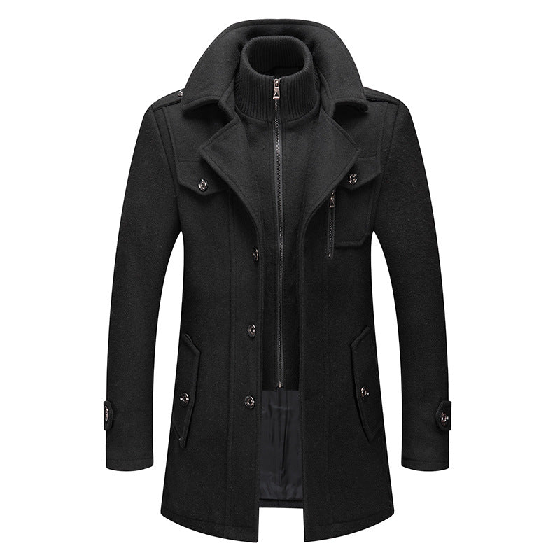 Wool Jacket | Double Layer | Single Breasted | Winter Trench Coat | Men's Winter Jacket -Chaps of London-Black-S-Chaps of London
