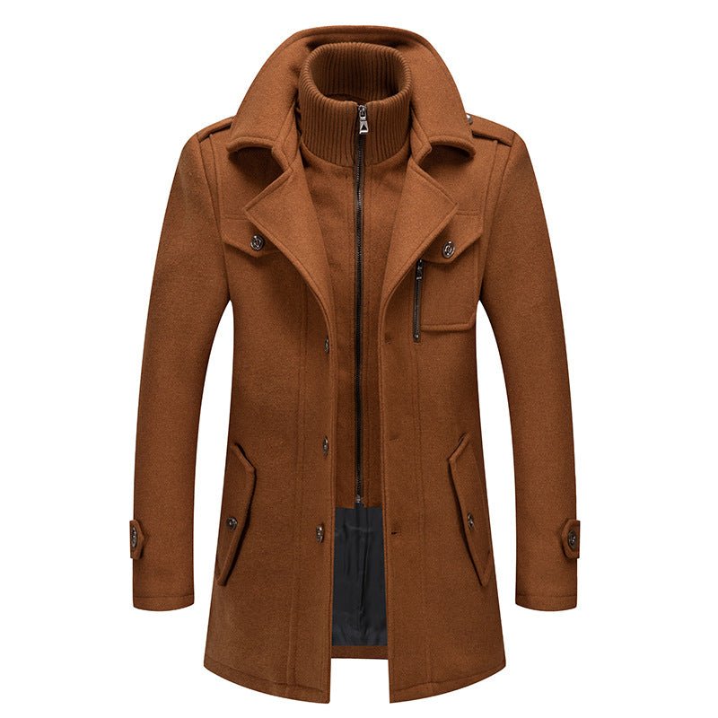 Wool Jacket | Double Layer | Single Breasted | Winter Trench Coat | Men's Winter Jacket -Chaps of London-Brown-S-Chaps of London