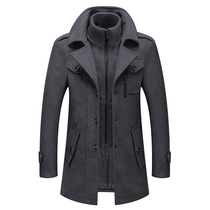 Wool Jacket | Double Layer | Single Breasted | Winter Trench Coat | Men's Winter Jacket -Chaps of London-Grey-S-Chaps of London