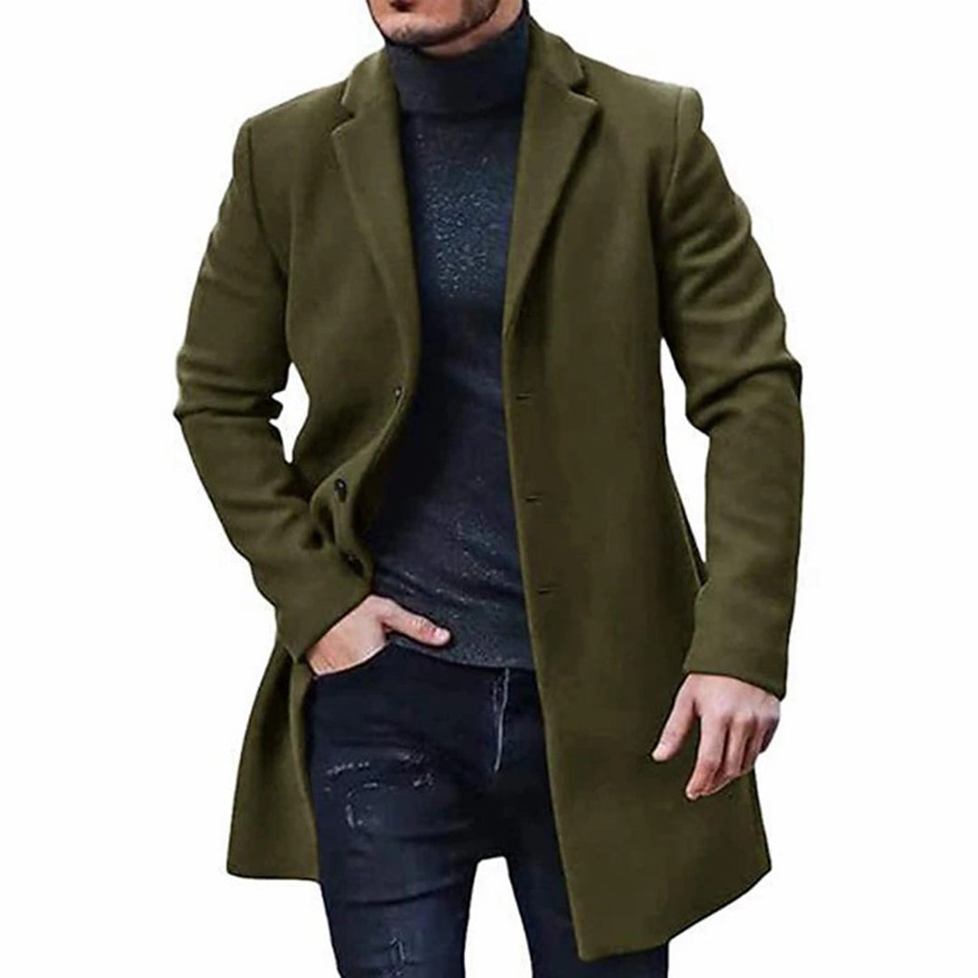 Wool Jacket - Single Breasted - Mid Length - Wool Trench Coat - Men's Winter Jacket-Chaps of London-Army Green-M-Chaps of London