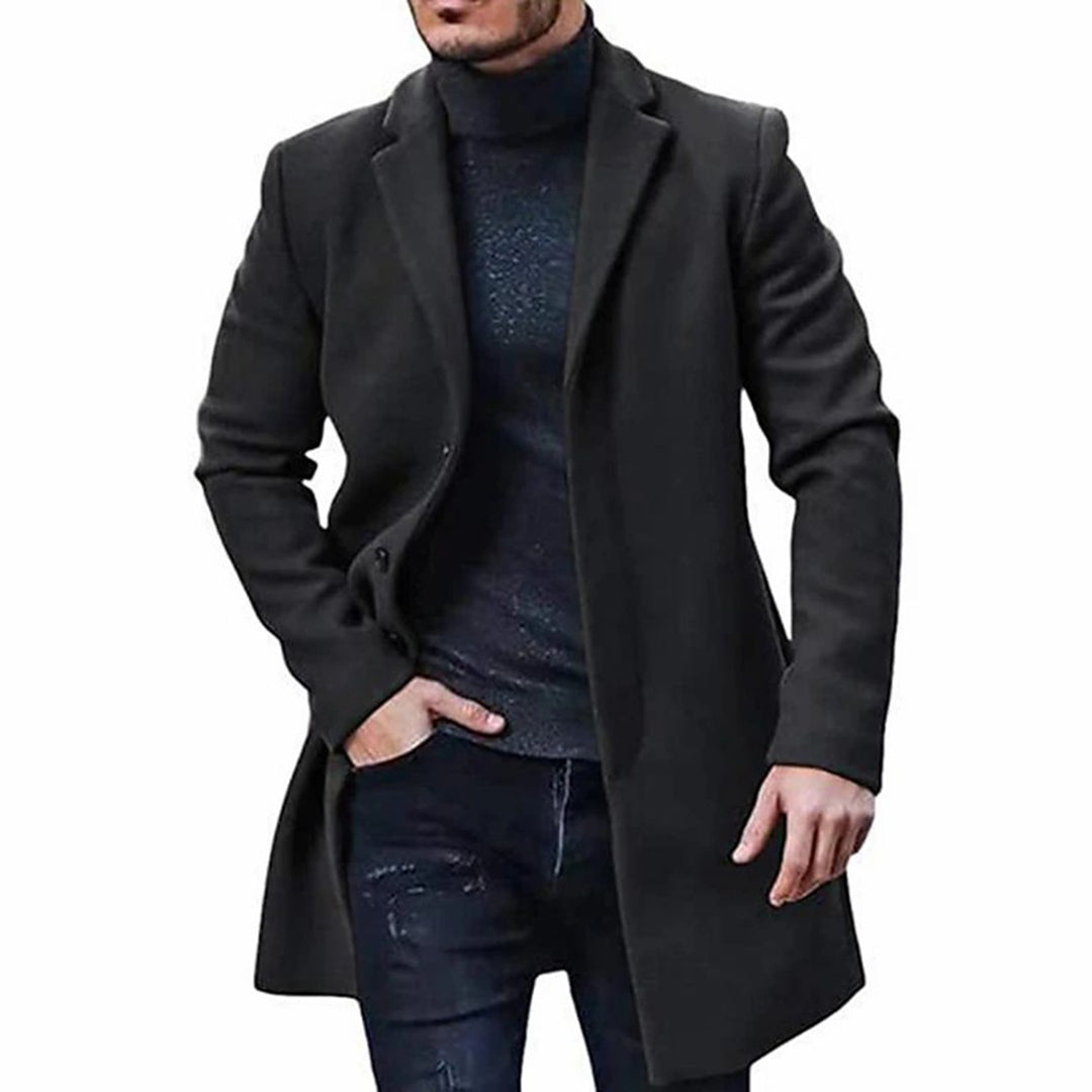 Wool Jacket - Single Breasted - Mid Length - Wool Trench Coat - Men's Winter Jacket-Chaps of London-Black-M-Chaps of London