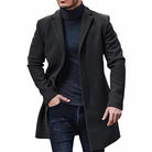 Wool Jacket - Single Breasted - Mid Length - Wool Trench Coat - Men's Winter Jacket-Chaps of London-Black-M-Chaps of London
