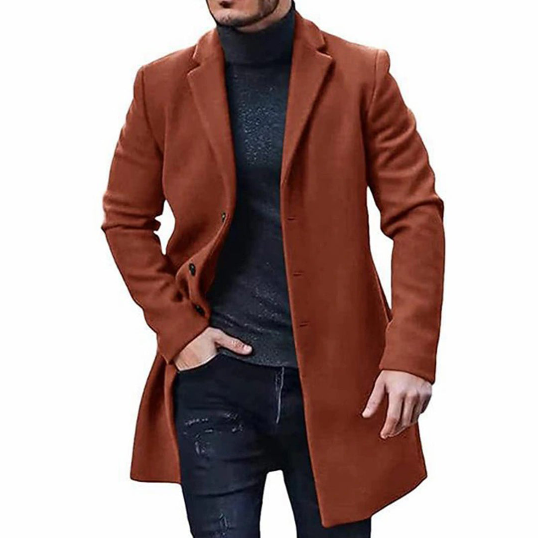 Wool Jacket - Single Breasted - Mid Length - Wool Trench Coat - Men's Winter Jacket-Chaps of London-Brown-M-Chaps of London