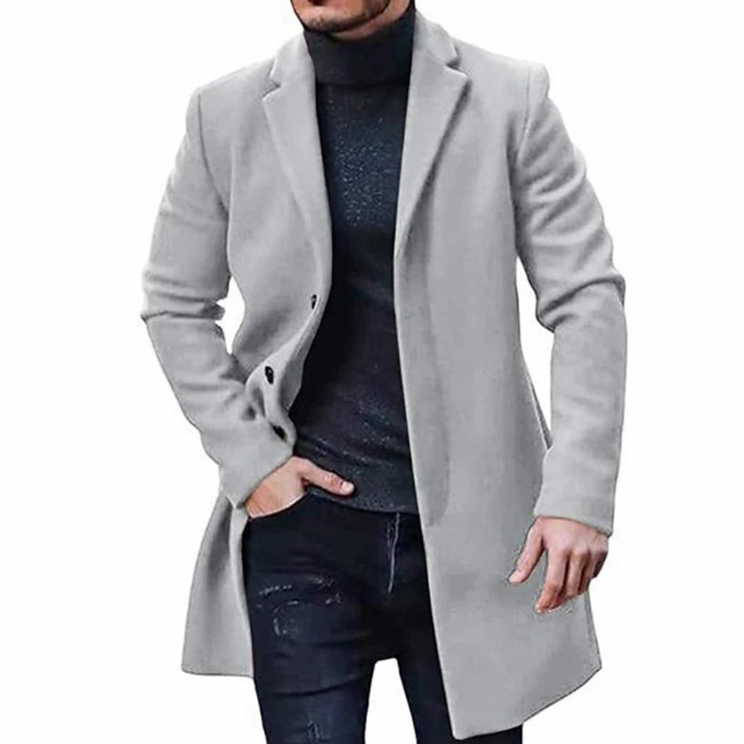 Wool Jacket - Single Breasted - Mid Length - Wool Trench Coat - Men's Winter Jacket-Chaps of London-Grey-M-Chaps of London