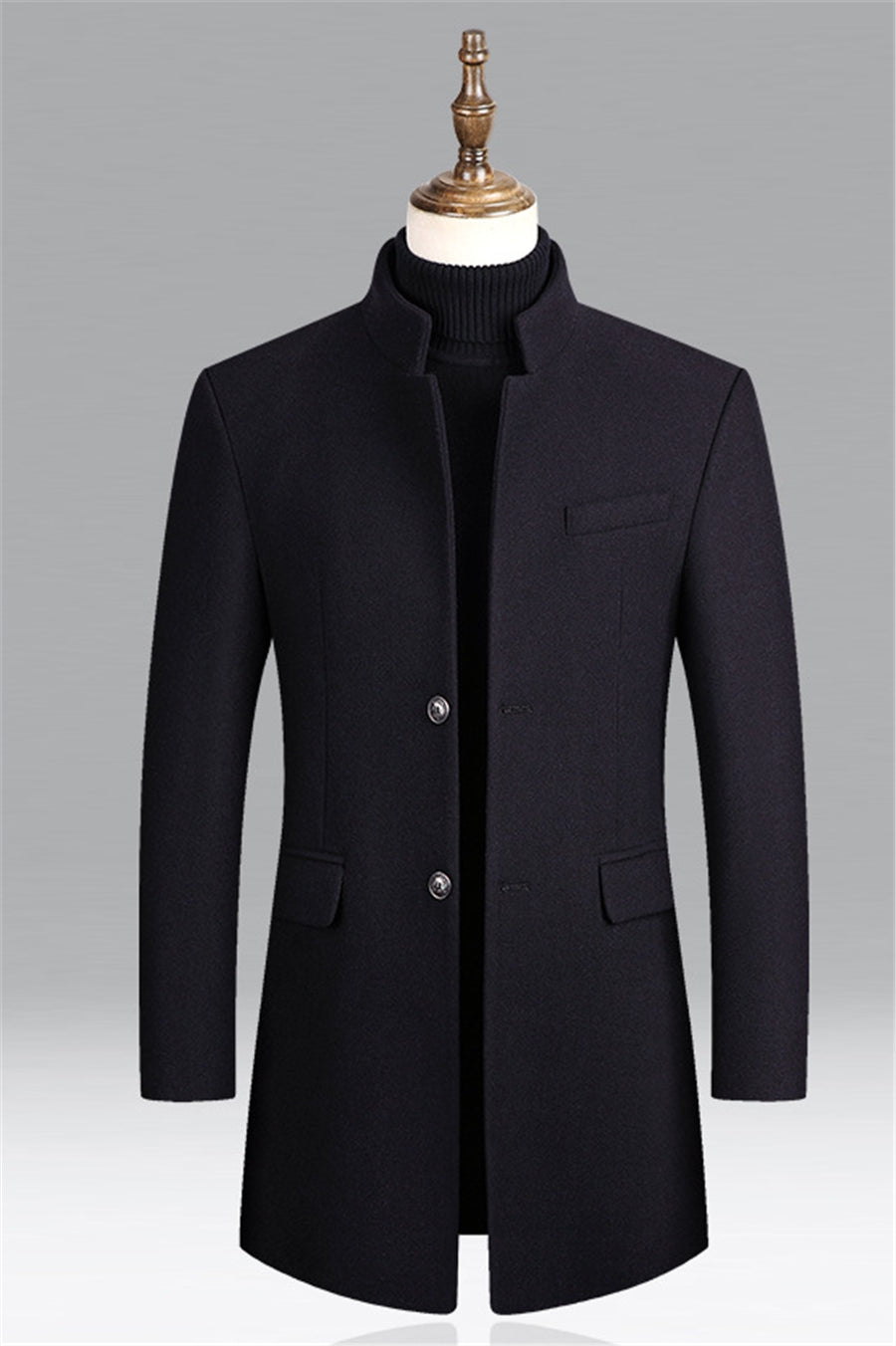 Wool Trench Coat Formal Classic Single Breasted Coat Men's