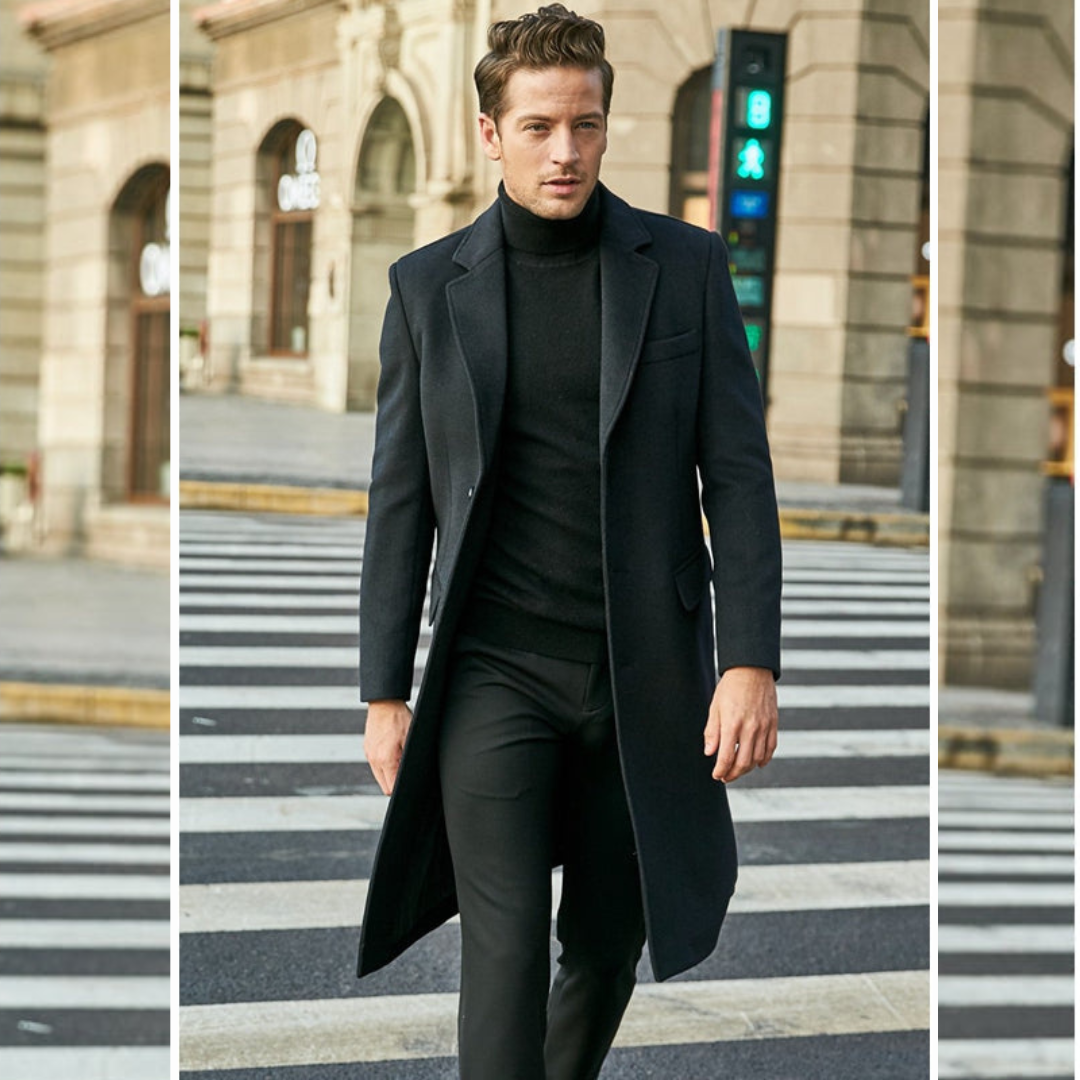 Wool Trench Coat - Men's Stylish Long Single Breasted Trench Coat-Men Coat-Chaps of London-Black-S-Chaps of London