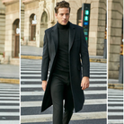 Wool Trench Coat - Men's Stylish Long Single Breasted Trench Coat-Men Coat-Chaps of London-Black-S-Chaps of London