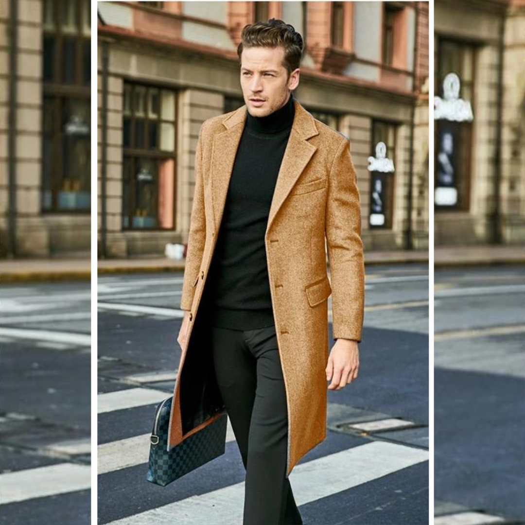 Wool Trench Coat - Men's Stylish Long Single Breasted Trench Coat-Men Coat-Chaps of London-Brown-S-Chaps of London