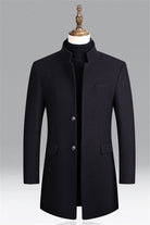 Wool coat - Simple cut - High collar - Winter jacket - Men's coat-Chaps of London-Navy Blue-M-Chaps of London