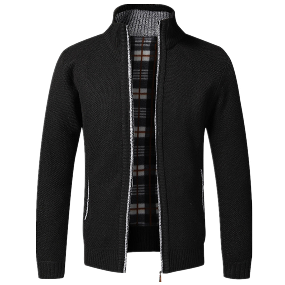 Zip-Up Cardigan | Full Zip | Long Sleeve | Knitted Cardigan | Men's Clothing-Fashion Men Jacket Bomber Fall-Chaps of London-Black-XS-Chaps of London