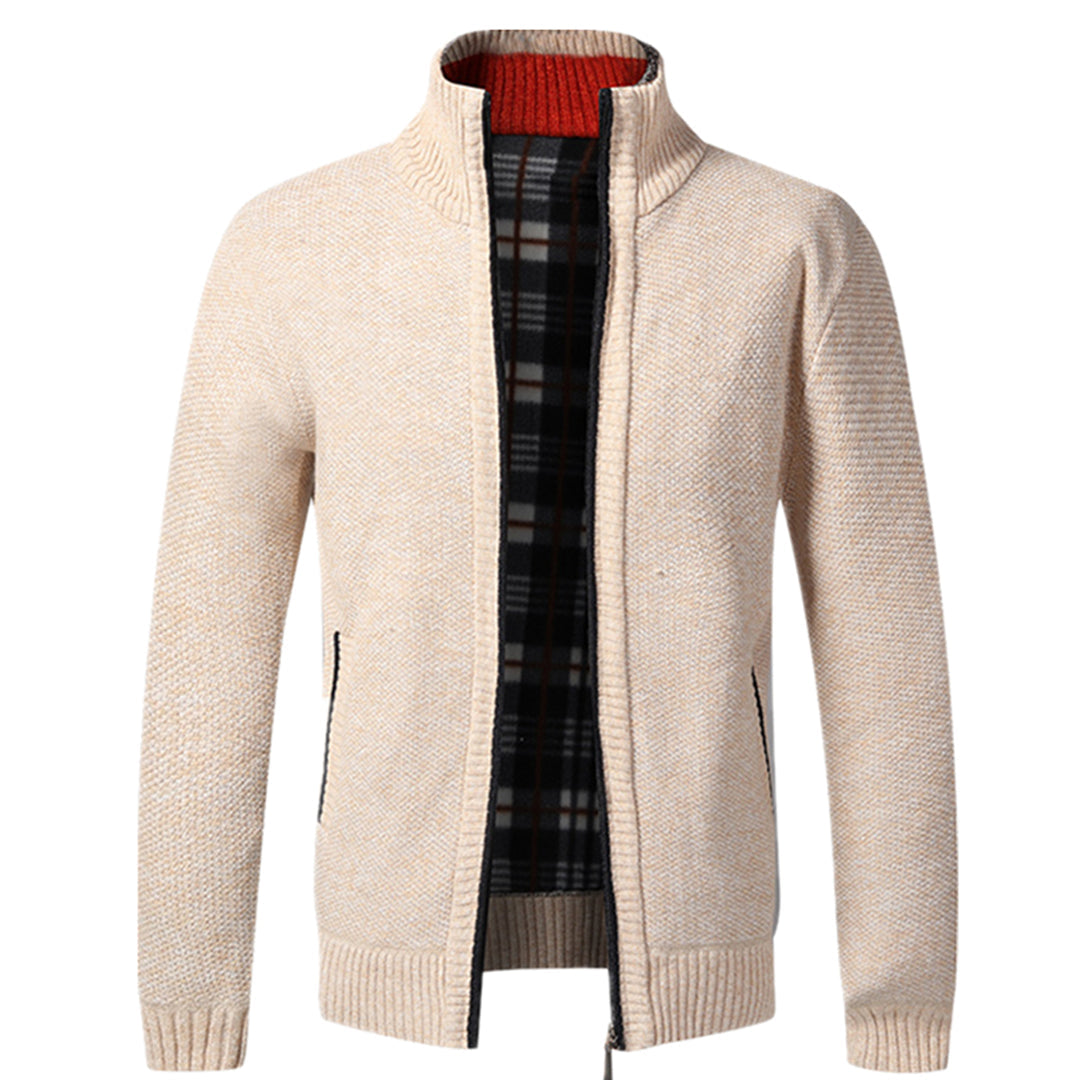 Zip-Up Cardigan | Full Zip | Long Sleeve | Knitted Cardigan | Men's Clothing-Fashion Men Jacket Bomber Fall-Chaps of London-Khaki-XS-Chaps of London