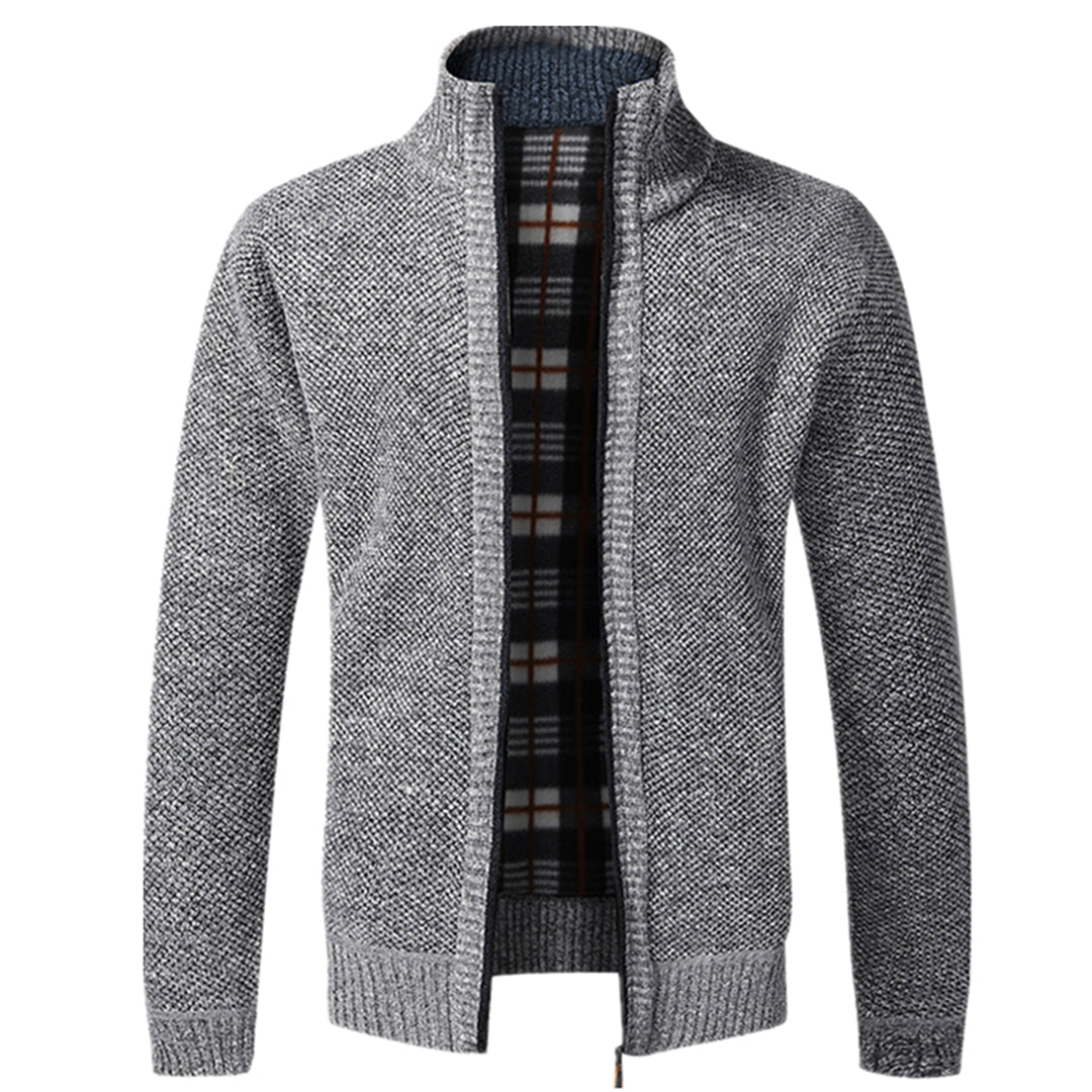 Zip-Up Cardigan | Full Zip | Long Sleeve | Knitted Cardigan | Men's Clothing-Fashion Men Jacket Bomber Fall-Chaps of London-Light Gray-XS-Chaps of London