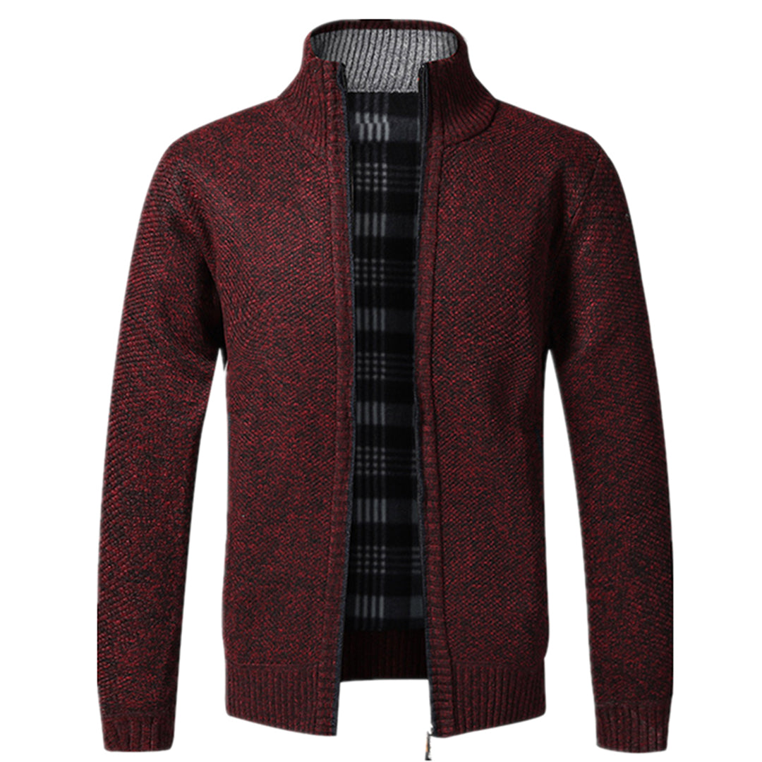 Zip-Up Cardigan | Full Zip | Long Sleeve | Knitted Cardigan | Men's Clothing-Fashion Men Jacket Bomber Fall-Chaps of London-Wine Red-XS-Chaps of London