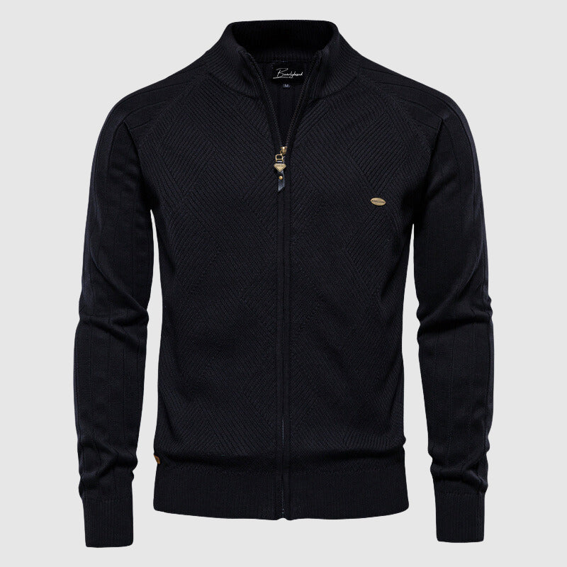 Zip-Up Sweater | Full Zip | Knitted | Zipper Cardigan | Men's Cardigan-Men's Zip Cardigan-Chaps of London-Black-M-Chaps of London