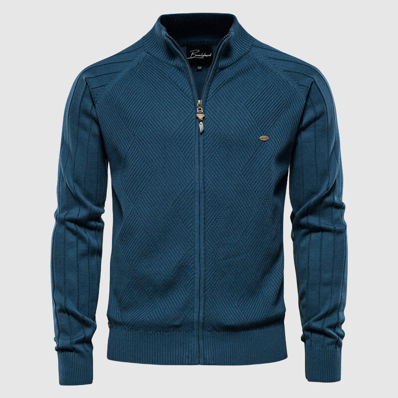 Zip-Up Sweater | Full Zip | Knitted | Zipper Cardigan | Men's Cardigan-Men's Zip Cardigan-Chaps of London-Blue-M-Chaps of London