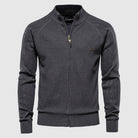 Zip-Up Sweater | Full Zip | Knitted | Zipper Cardigan | Men's Cardigan-Men's Zip Cardigan-Chaps of London-Gray-M-Chaps of London