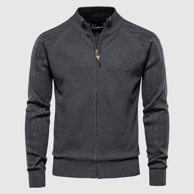 Zip-Up Sweater | Full Zip | Knitted | Zipper Cardigan | Men's Cardigan-Men's Zip Cardigan-Chaps of London-Gray-M-Chaps of London